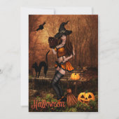 Uitnodiging van de partij Halloween met heks (Voorkant)