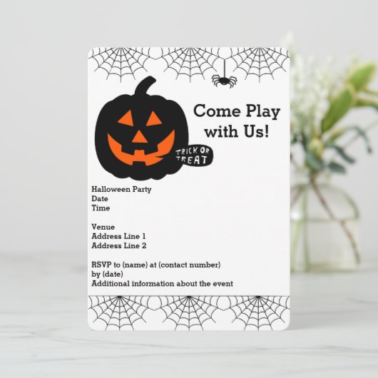Uitnodiging van de partij Halloween met pompoen, s (Staand voorkant)