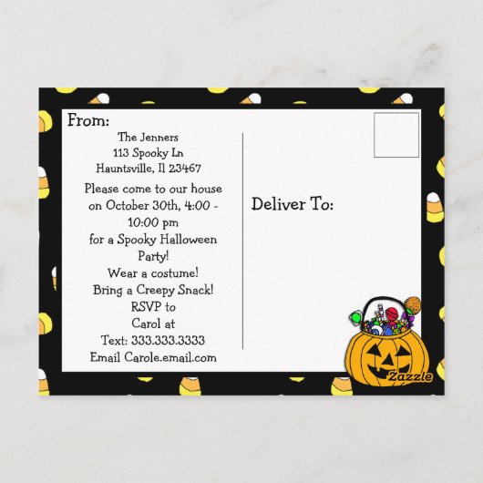 Uitnodiging van de partij Halloween met Snoep van  (Achterkant)