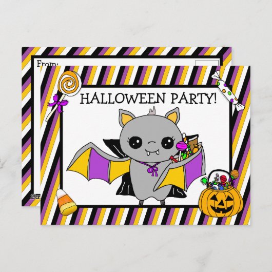 Uitnodiging van de partij Halloween met Snoep van (Voorkant / Achterkant)