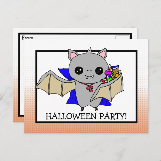 Uitnodiging van de partij Halloween met Snoep van  (Voorkant / Achterkant)