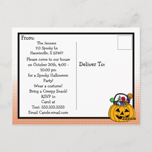 Uitnodiging van de partij Halloween met Snoep van (Achterkant)