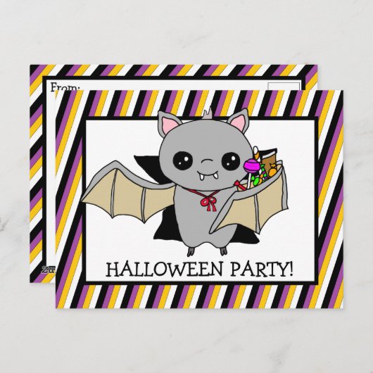 Uitnodiging van de partij Halloween met Snoep van  (Voorkant / Achterkant)