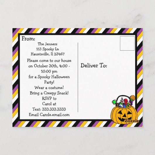 Uitnodiging van de partij Halloween met Snoep van (Achterkant)