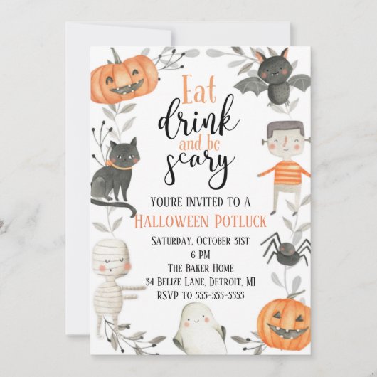 Uitnodiging van de partij Halloween Potluck (Voorkant)