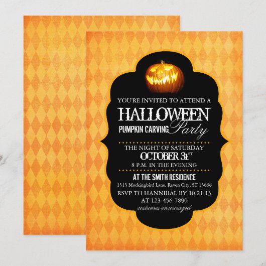 Uitnodiging van de partij Halloween Pumpkin Carvin (Voorkant / Achterkant)