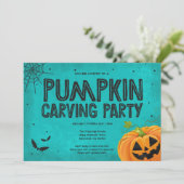 Uitnodiging van de partij Halloween Pumpkin Carvin (Staand voorkant)