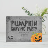 Uitnodiging van de partij Halloween Pumpkin Carvin (Staand voorkant)