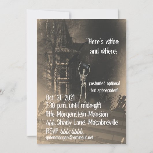 Uitnodiging van de partij Halloween, Skelet met Vi (Achterkant)