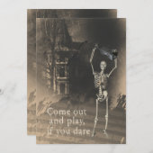 Uitnodiging van de partij Halloween, Skelet met Vi (Voorkant / Achterkant)