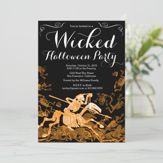 Uitnodiging van de partij Halloween: Skeleton (Staand voorkant)