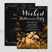 Uitnodiging van de partij Halloween:  Skeleton (Voorkant / Achterkant)