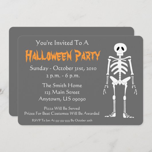 Uitnodiging van de partij Halloween (Skeleton Grey (Voorkant / Achterkant)