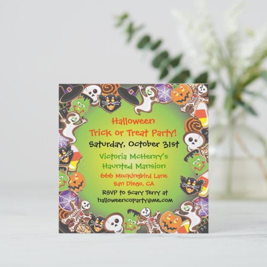 Uitnodiging van de partij Halloween Trick or treat (Staand voorkant)