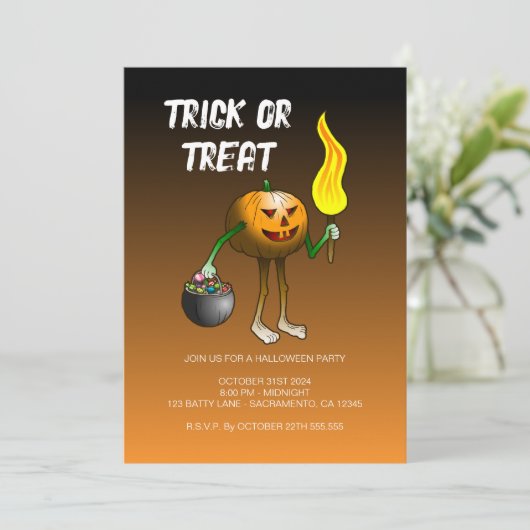 Uitnodiging van de partij Halloween Trick or treat (Staand voorkant)