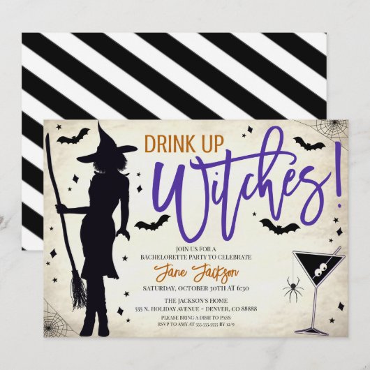 Uitnodiging van de partij Halloween Vrijgezellenfe (Voorkant / Achterkant)