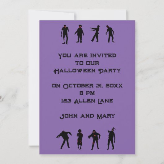 Uitnodiging van de partij Halloween Zombie (Achterkant)