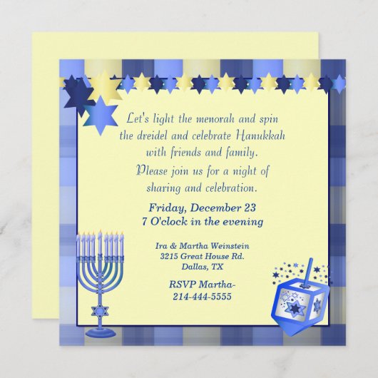 uitnodiging van de partij Hanukkah (Voorkant / Achterkant)