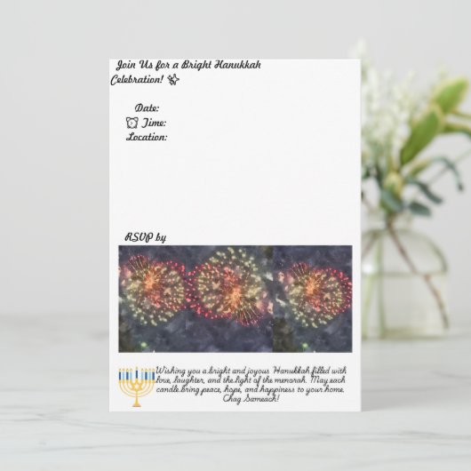 Uitnodiging van de partij Hanukkah (Staand voorkant)
