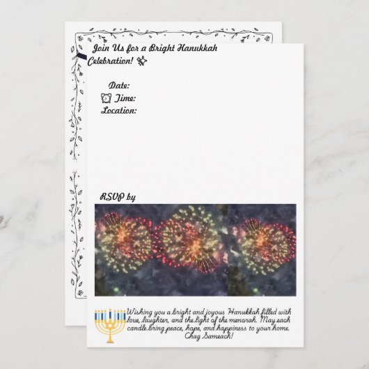 Uitnodiging van de partij Hanukkah (Voorkant / Achterkant)