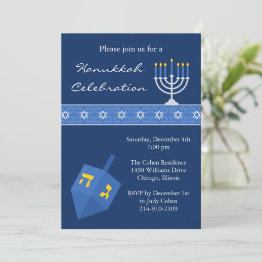 Uitnodiging van de partij Hanukkah (Staand voorkant)