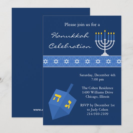 Uitnodiging van de partij Hanukkah (Voorkant / Achterkant)