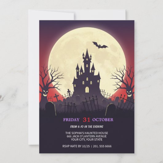 Uitnodiging van de partij Haunted Castle Halloween (Voorkant)