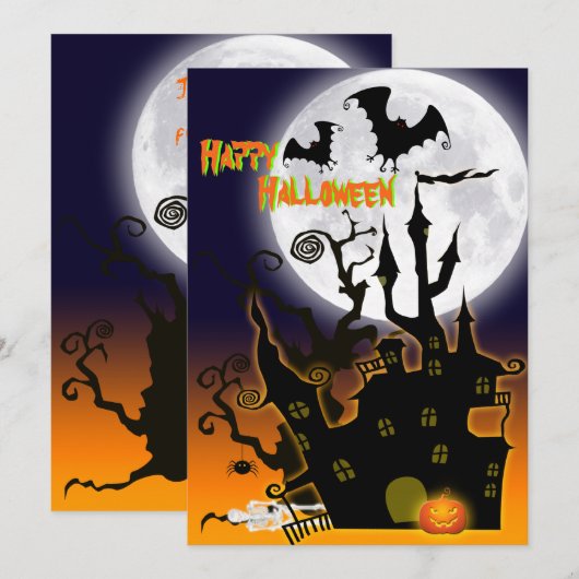 Uitnodiging van de partij Haunted House Halloween (Voorkant / Achterkant)