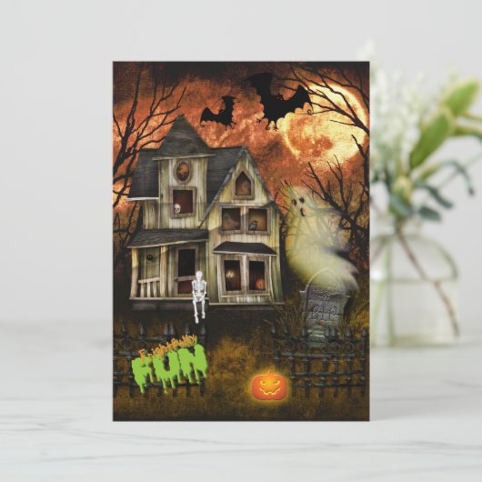 Uitnodiging van de partij Haunted House Halloween (Staand voorkant)