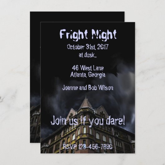 Uitnodiging van de partij Haunted House Halloween (Voorkant / Achterkant)