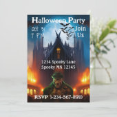 Uitnodiging van de partij Haunted House Halloween (Staand voorkant)