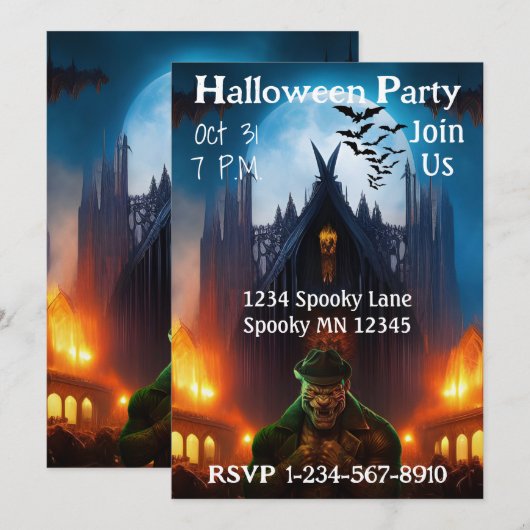 Uitnodiging van de partij Haunted House Halloween (Voorkant / Achterkant)