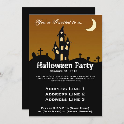 Uitnodiging van de partij Haunted House Halloween (Voorkant / Achterkant)