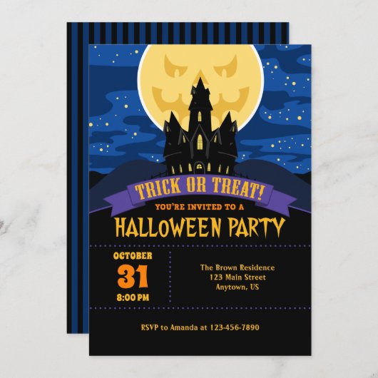 Uitnodiging van de partij Haunted House Halloween (Voorkant / Achterkant)