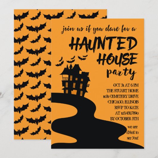 Uitnodiging van de partij Haunted House Halloween (Voorkant / Achterkant)