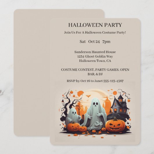 Uitnodiging van de partij Haunted House Halloween (Voorkant / Achterkant)