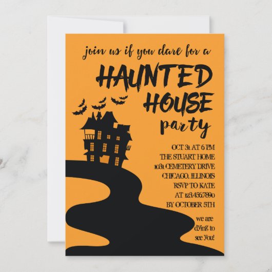 Uitnodiging van de partij Haunted House Halloween (Voorkant)