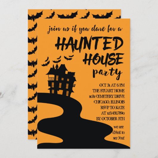 Uitnodiging van de partij Haunted House Halloween (Voorkant / Achterkant)