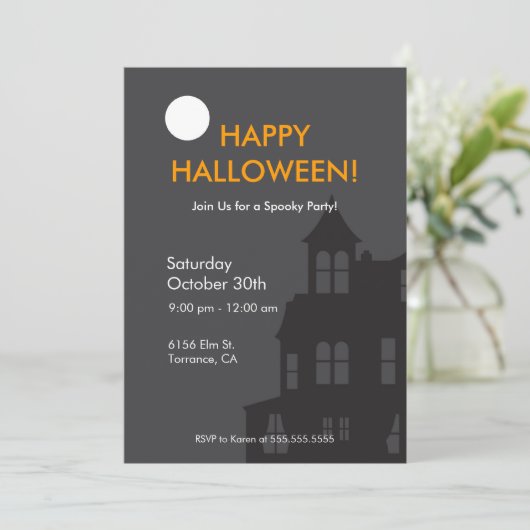 Uitnodiging van de partij Haunted House Halloween (Staand voorkant)