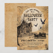Uitnodiging van de partij Haunted House Halloween (Voorkant / Achterkant)