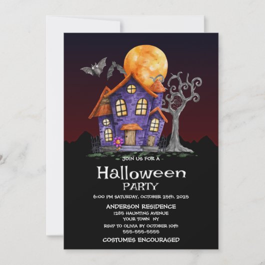 Uitnodiging van de partij Haunted House Halloween (Voorkant)