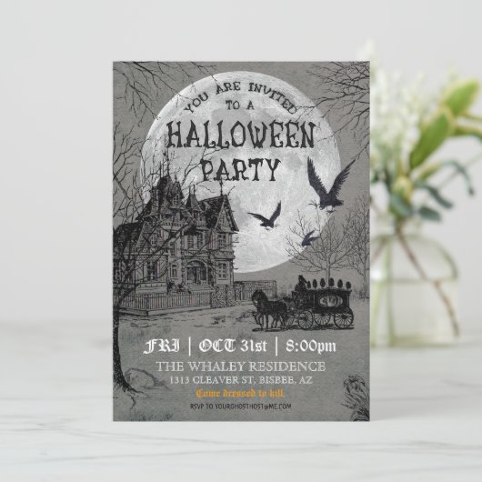 Uitnodiging van de partij Haunted House Halloween (Staand voorkant)