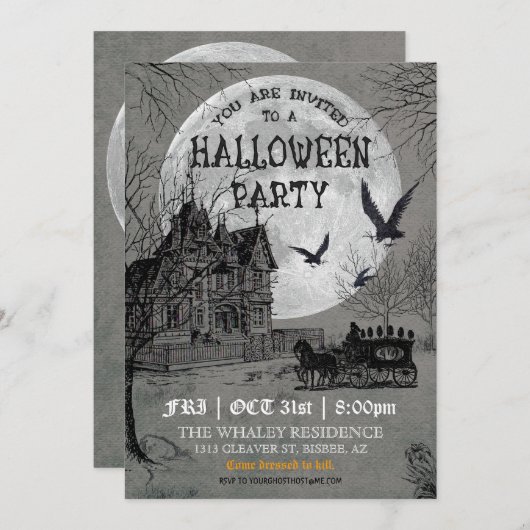 Uitnodiging van de partij Haunted House Halloween (Voorkant / Achterkant)