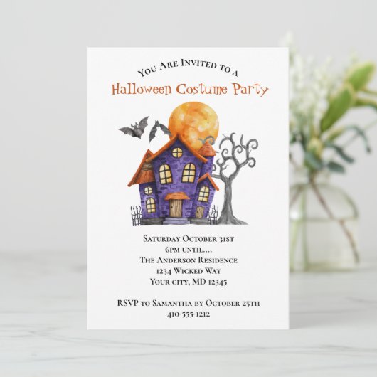 Uitnodiging van de partij Haunted House Halloween (Staand voorkant)