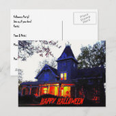 Uitnodiging van de partij Haunted House Halloween Briefkaart (Voorkant / Achterkant)