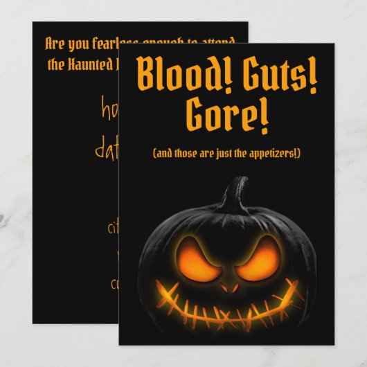 Uitnodiging van de partij Haunted Pumpkin Hallowee (Voorkant / Achterkant)