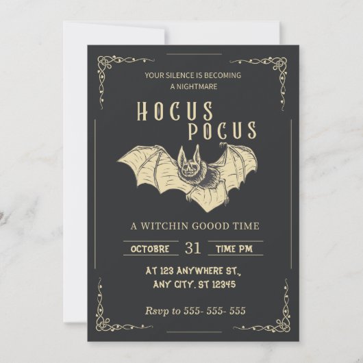 Uitnodiging van de partij Hocus Pocus Halloween (Voorkant)