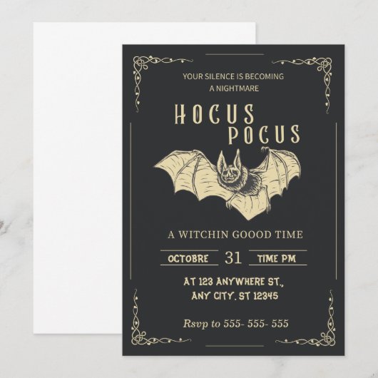 Uitnodiging van de partij Hocus Pocus Halloween (Voorkant / Achterkant)