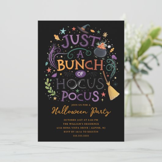 Uitnodiging van de partij Hocus Pocus Halloween (Staand voorkant)