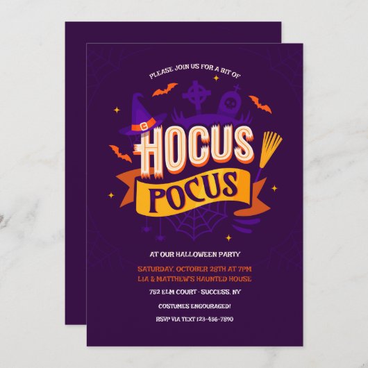 Uitnodiging van de partij Hocus Pocus Halloween (Voorkant / Achterkant)